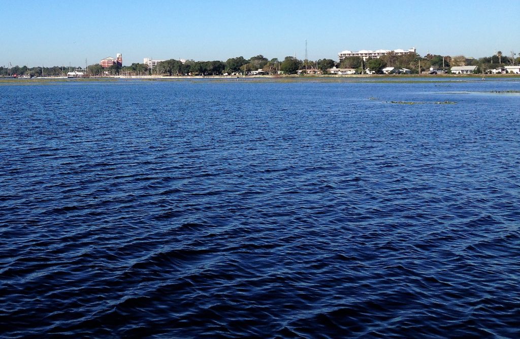 Clear blue body of water.